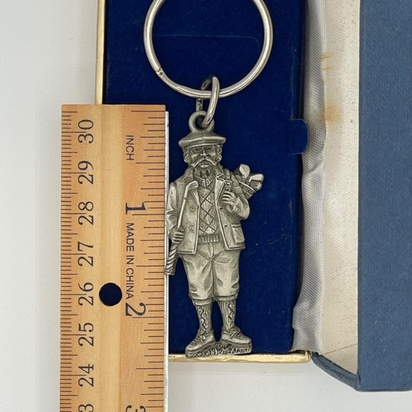 Vintage FORT Pewter Key Chain English Male Golfer Original Gift Box - Picture 4 of 11